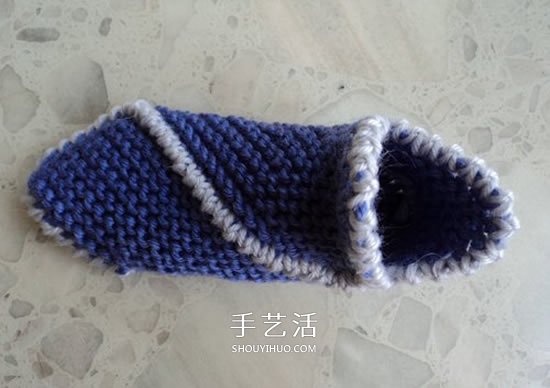 两种毛线搭配 手工编织漂亮地板鞋的织法图解 -  www.shouyihuo.com