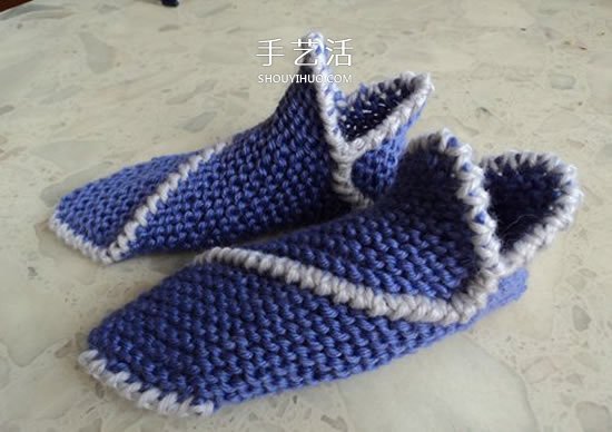 两种毛线搭配 手工编织漂亮地板鞋的织法图解 -  www.shouyihuo.com