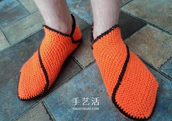 两种毛线搭配 手工编织漂亮地板鞋的织法图解 -  www.shouyihuo.com