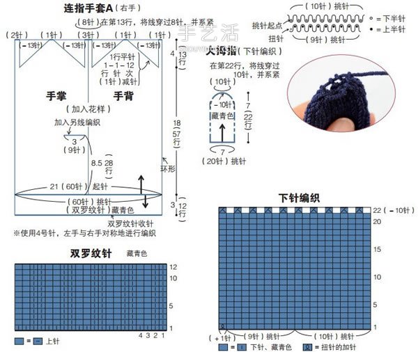 用毛线编织带漂亮花纹的连指手套织法图解 -  www.shouyihuo.com