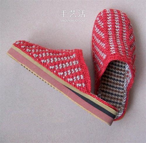 用棒针平针手工编织保暖拖鞋的方法图解 -  www.shouyihuo.com