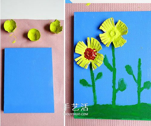 幼儿园重阳节小手工 用鸡蛋托制作菊花贴画 -  www.shouyihuo.com