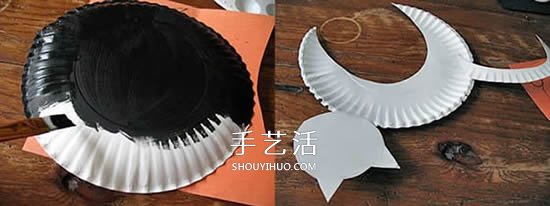 纸盘环保小制作 幼儿园手工做小黑猫的教程 -  www.shouyihuo.com