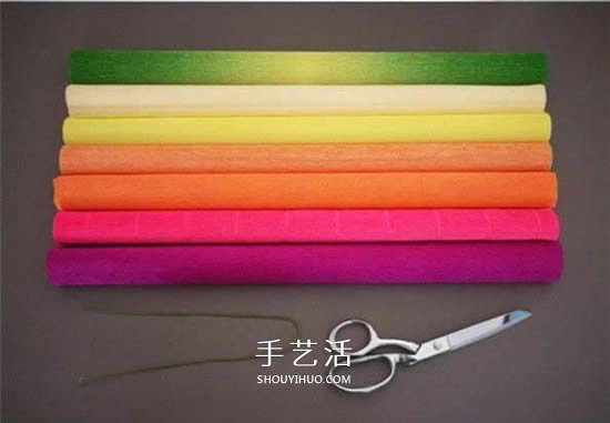 七种颜色似彩虹！皱纹纸做七彩纸花的方法 -  www.shouyihuo.com