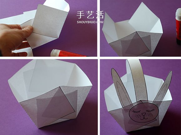 小兔子篮子手工制作 用彩纸做动物纸篮的方法 -  www.shouyihuo.com