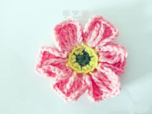 超可爱毛线小花的钩法 钩针编织六瓣花图解 -  www.shouyihuo.com