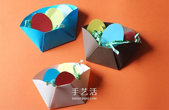 幼儿用卡纸折纸盒教程 手工制作复活节彩蛋 -  www.shouyihuo.com