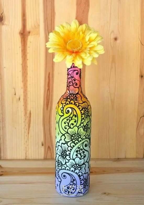 彩绘酒瓶创意手工图片 丙烯手绘玻璃瓶DIY -  www.shouyihuo.com