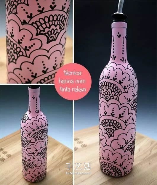 彩绘酒瓶创意手工图片 丙烯手绘玻璃瓶DIY -  www.shouyihuo.com