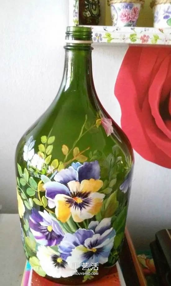 彩绘酒瓶创意手工图片 丙烯手绘玻璃瓶DIY -  www.shouyihuo.com
