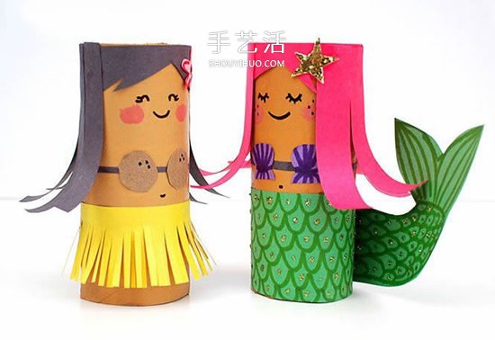 幼儿园人偶制作 用卷纸筒做超萌女孩美人鱼 -  www.shouyihuo.com