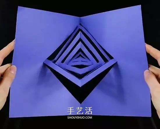 只用一张卡纸做3D旋转装置 打开闭合就会转动 -  www.shouyihuo.com