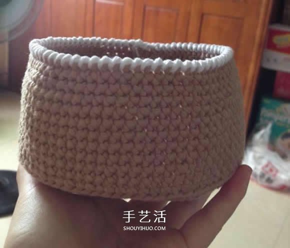 毛线收纳篮怎么编织 钩针编织圆形收纳筐图解 -  www.shouyihuo.com