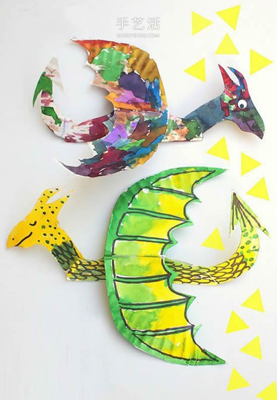 幼儿废物利用做纸盘火龙 简单手工西方龙的做法 -  www.shouyihuo.com