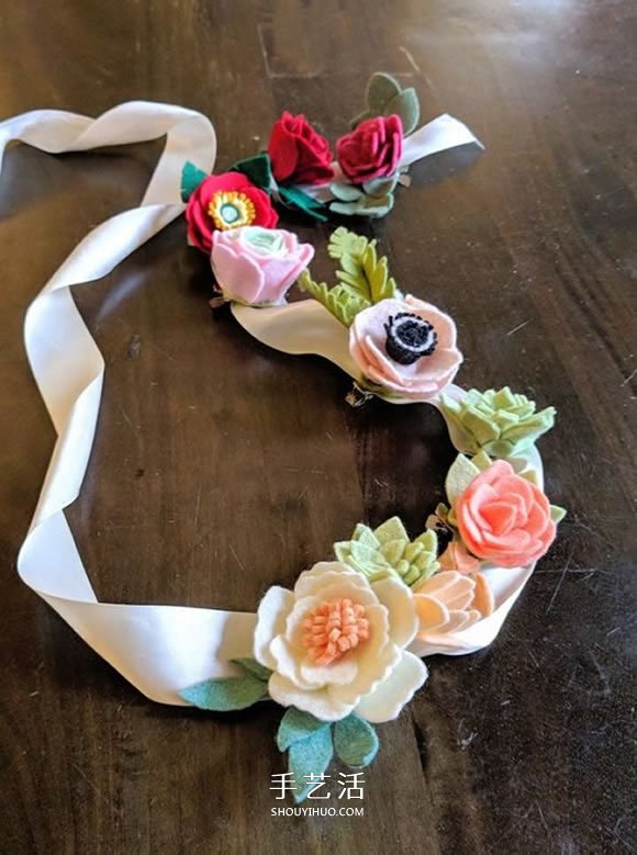 超多毛毡布花的制作方法 DIY美丽的花环头饰 -  www.shouyihuo.com