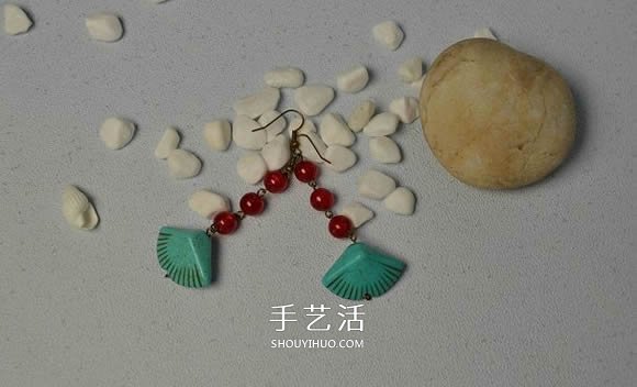 复古风格绿松石贝壳耳环的DIY制作图解教程 -  www.shouyihuo.com