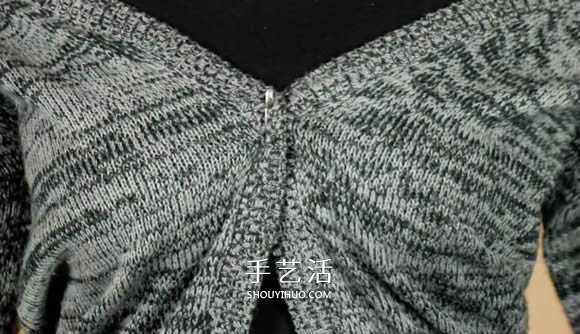 普通开衫毛衣改造 DIY露肩皱褶上衣的方法 -  www.shouyihuo.com