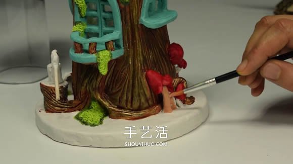 纸粘土和玻璃瓶手工制作童话小屋 -  www.shouyihuo.com