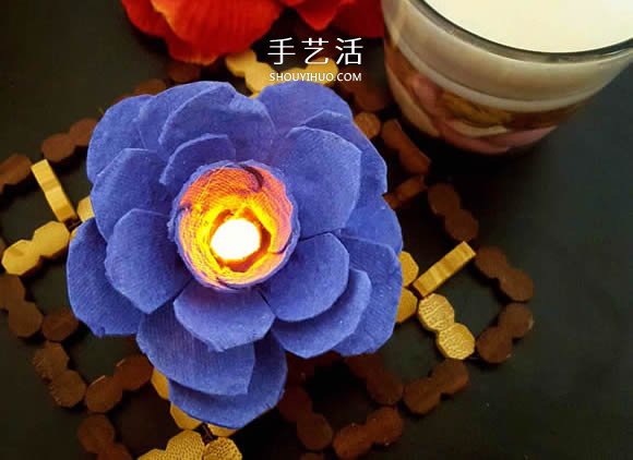 鸡蛋托手工制作玫瑰花灯的图解教程 -  www.shouyihuo.com