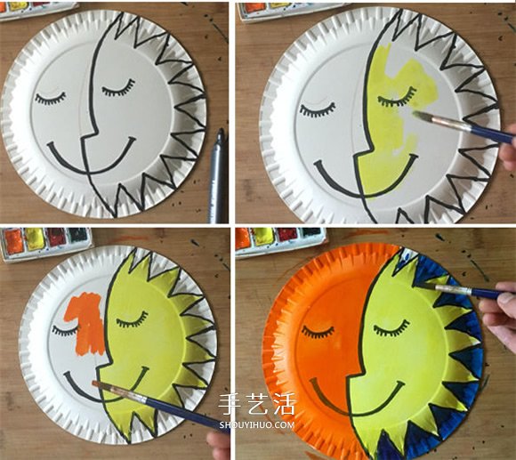 幼儿园用纸盘做太阳月亮挂饰的教程 -  www.shouyihuo.com
