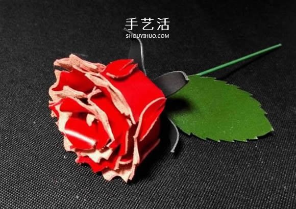 皮革手工制作红色玫瑰花的做法 -  www.shouyihuo.com