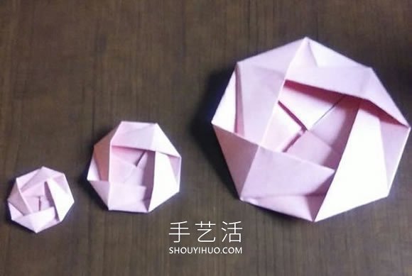 可以组合出复杂款！简单平面玫瑰花的折纸教程 -  www.shouyihuo.com