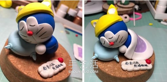超轻粘土手工制作睡觉的哆啦A梦的做法图解 -  www.shouyihuo.com