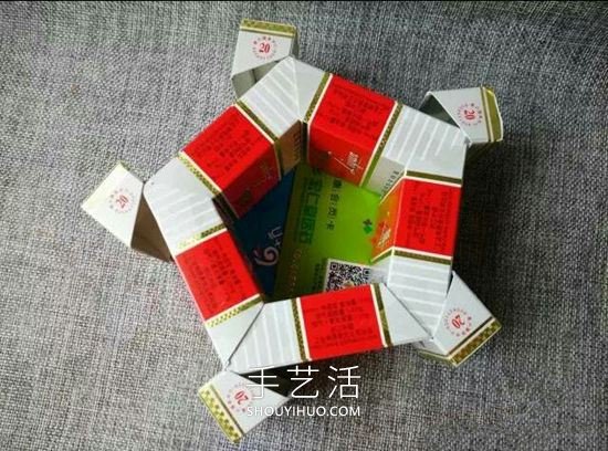 空烟盒废物利用 手工制作花朵烟灰缸/垃圾盒 -  www.shouyihuo.com