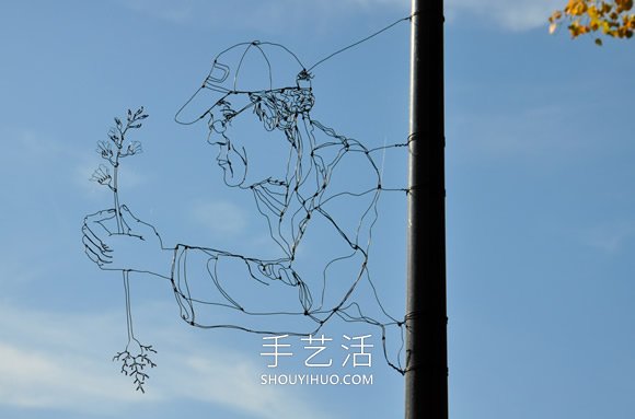 神奇铁丝艺术 DIY隐身路标路灯上的错位肖像 -  www.shouyihuo.com