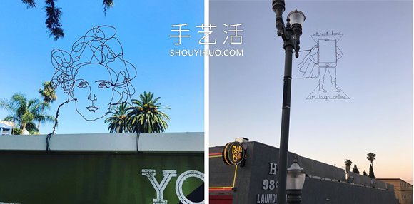 神奇铁丝艺术 DIY隐身路标路灯上的错位肖像 -  www.shouyihuo.com