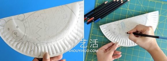 简单纸盘手工制作摇摆北极熊的做法教程 -  www.shouyihuo.com