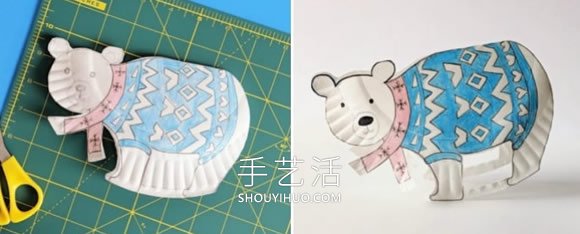 简单纸盘手工制作摇摆北极熊的做法教程 -  www.shouyihuo.com