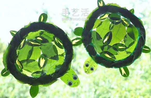 纸盘和树叶手工制作可爱乌龟的做法教程 -  www.shouyihuo.com
