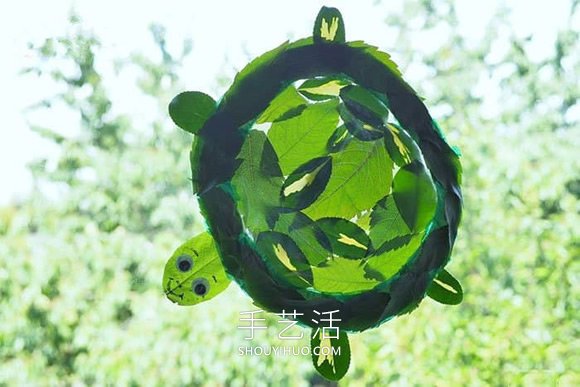 纸盘和树叶手工制作可爱乌龟的做法教程 -  www.shouyihuo.com