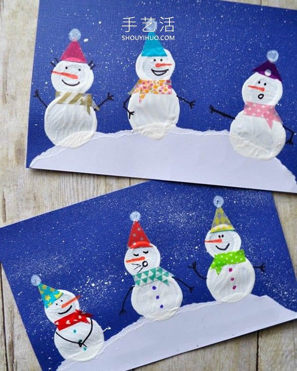幼儿园用瓶盖简单画冬天雪人的做法教程 -  www.shouyihuo.com