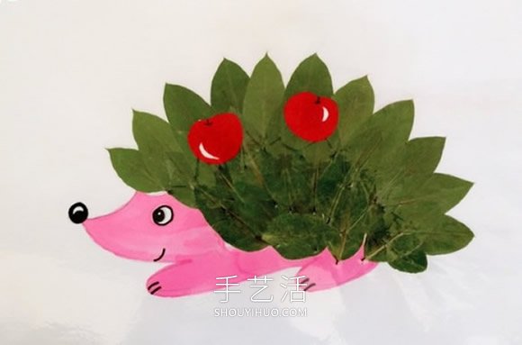 简单树叶贴画秋天的刺猬的做法教程 -  www.shouyihuo.com
