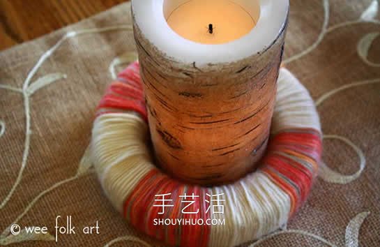 海绵上缠绕纱线 制作漂亮节日装饰烛台！ -  www.shouyihuo.com