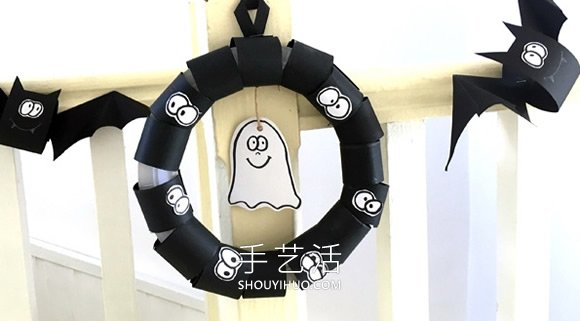 简单万圣节幽灵花环手工制作图解教程 -  www.shouyihuo.com