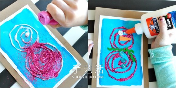 简单闪亮圣诞节雪人贺卡的制作方法图解 -  www.shouyihuo.com