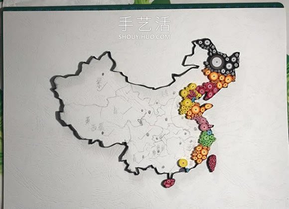 衍纸手工制作中国地图装饰品的做法教程 -  www.shouyihuo.com