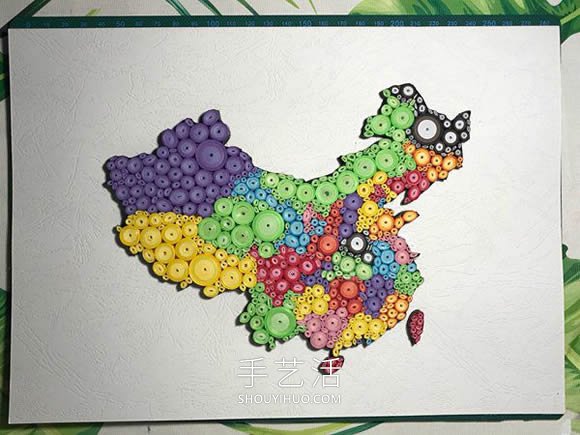衍纸手工制作中国地图装饰品的做法教程 -  www.shouyihuo.com